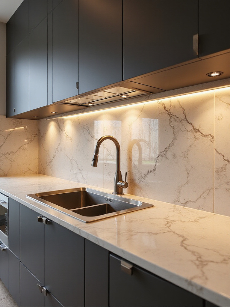Elegant kitchen backsplash with ceramic tiles in a modern kitchen setting