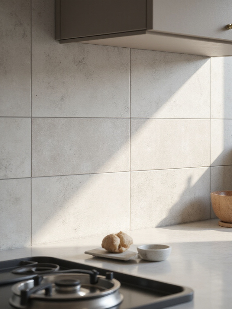 Modern kitchen with durable porcelain tile backsplash emphasizing longevity and aesthetics