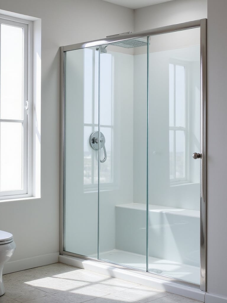 Modern bathroom with sleek frameless glass shower enclosure