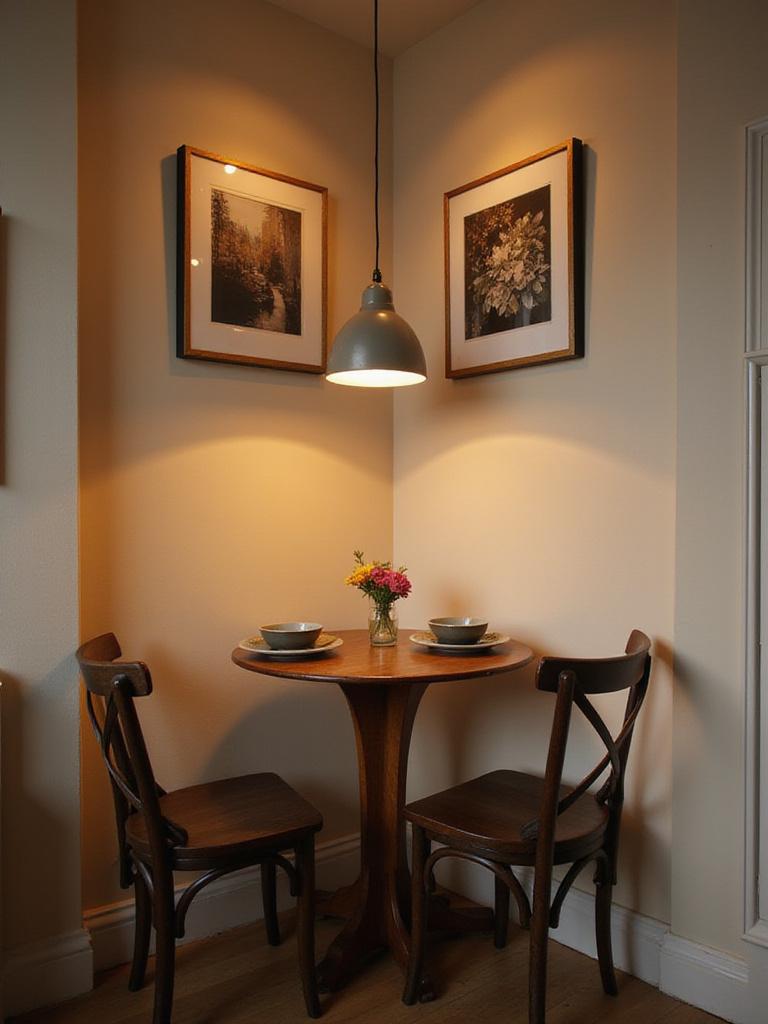 Cozy dining corner with a small round table and elegant decor