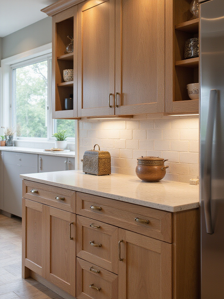 Kitchen showcasing framed and frameless cabinet construction methods with modern appliances.