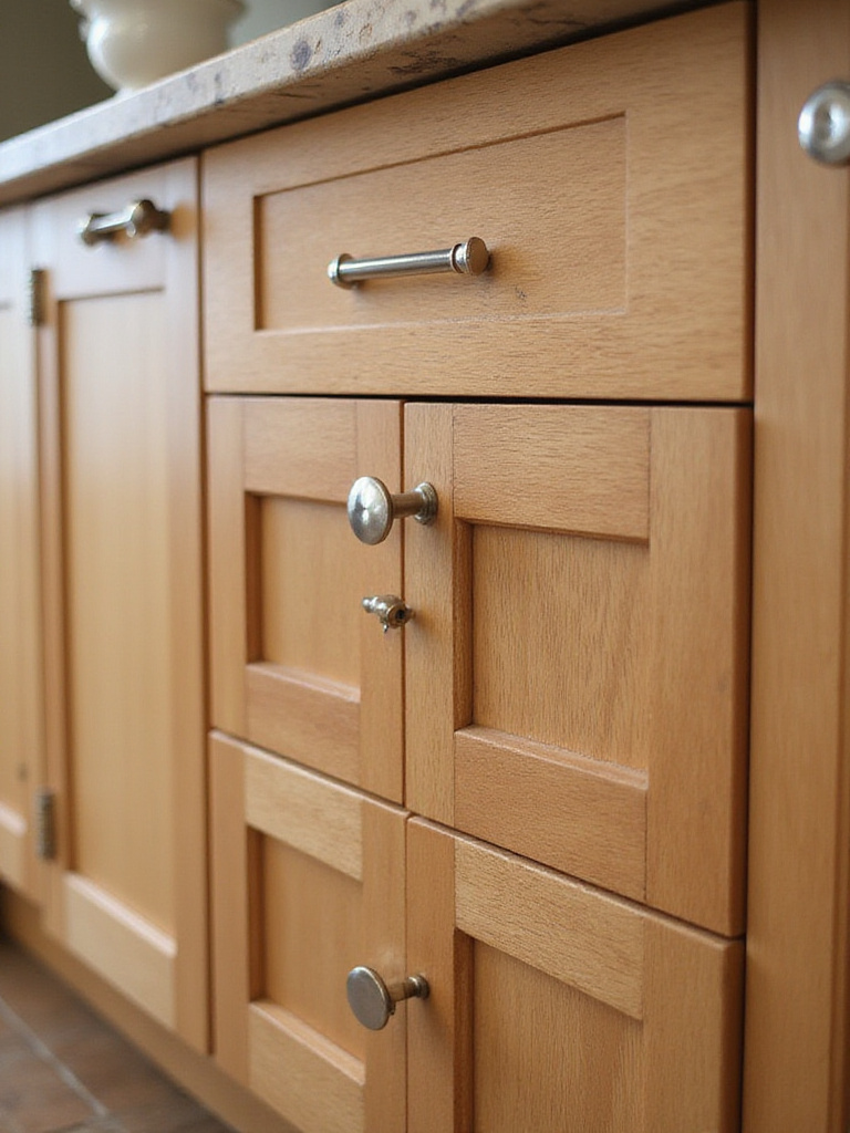A stylish kitchen cabinet with perfectly placed hardware, showcasing both function and design.