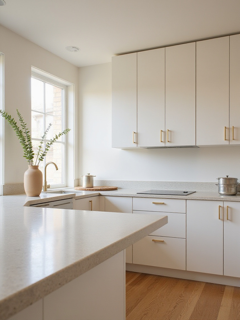 Minimalist kitchen decor featuring clear countertops and elegant plants