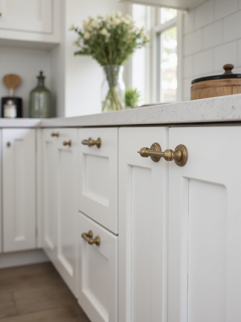 Professional photo of ergonomic kitchen cabinet hardware showcasing easy gripping options