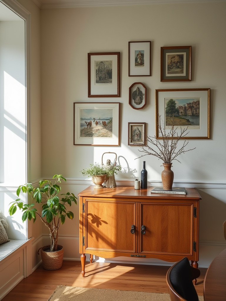 Styled dining room showcasing curated personal touches and meaningful decor items.