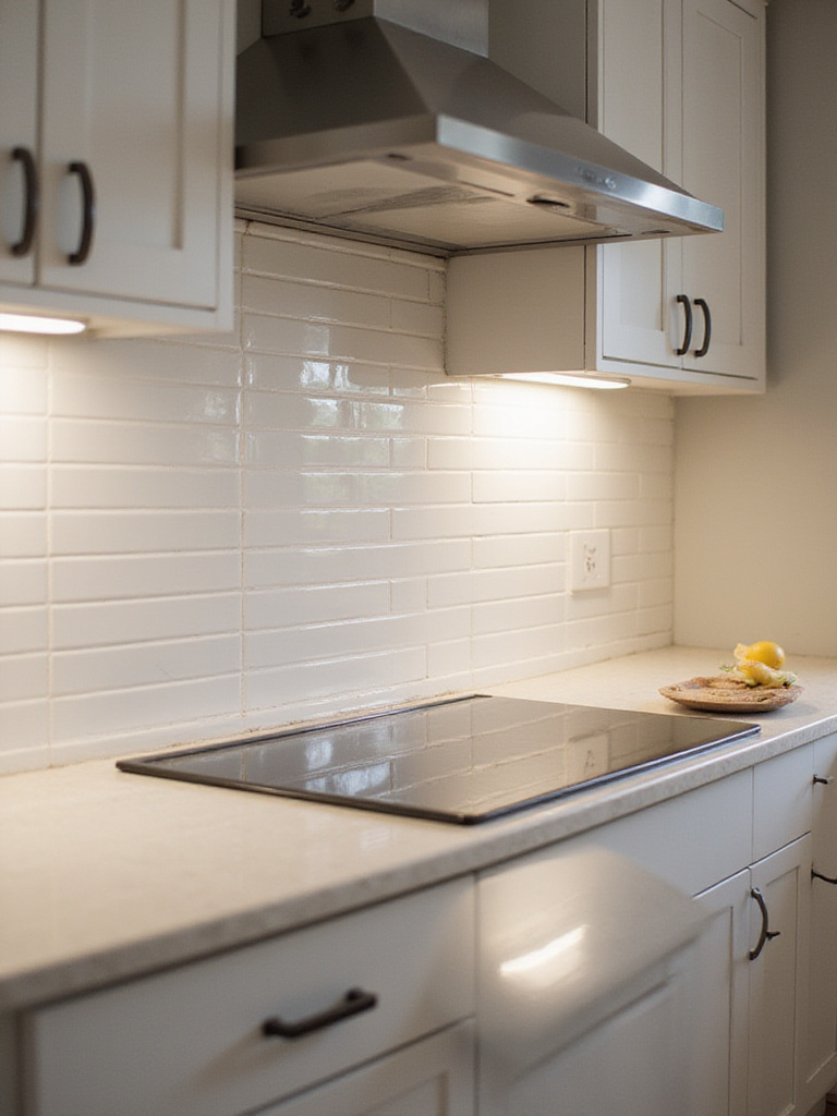 Modern kitchen with a freshly installed subway tile backsplash, showcasing DIY installation skills.