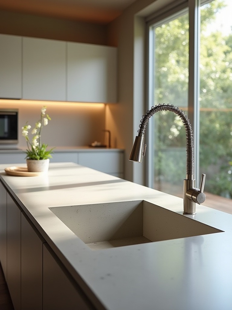 Modern kitchen featuring a beautiful concrete countertop