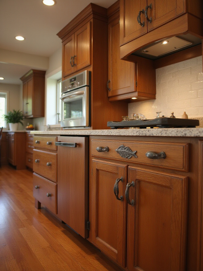 Custom kitchen cabinet hardware showcasing unique designs and textures.