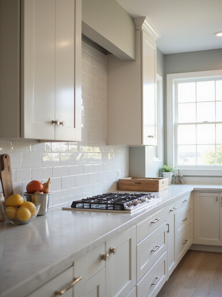 Kitchen with full-height backsplash tile extending to the ceiling