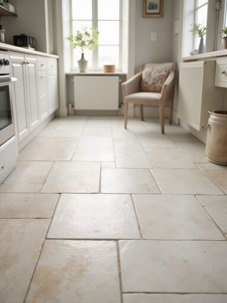 Comparison of glazed and unglazed kitchen floor tiles showcasing slip resistance.