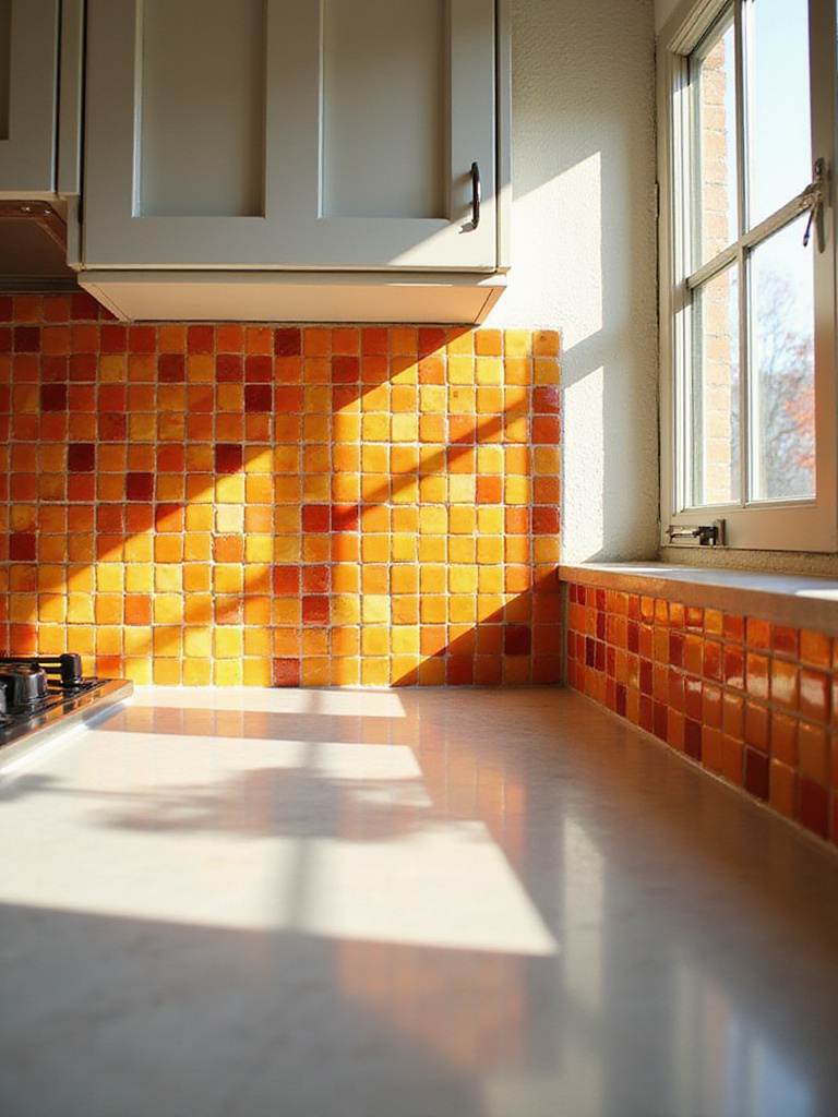 Colorful kitchen backsplash made of boldly colored tiles