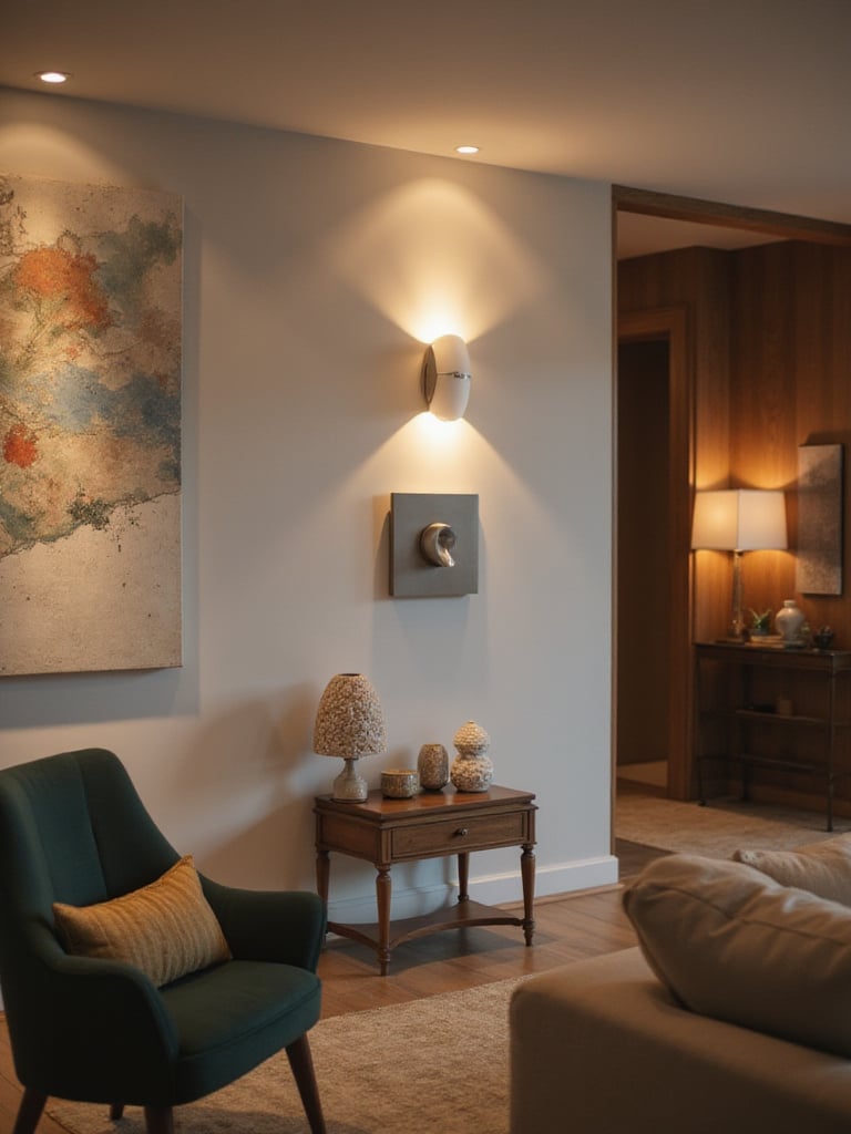 Living room with dimmer switches showcasing adjustable lighting for ambiance control