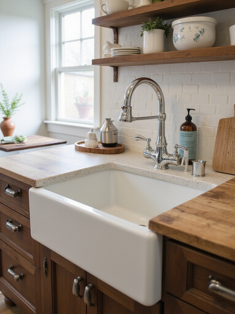 Classic apron-front sink in a farmhouse kitchen setting