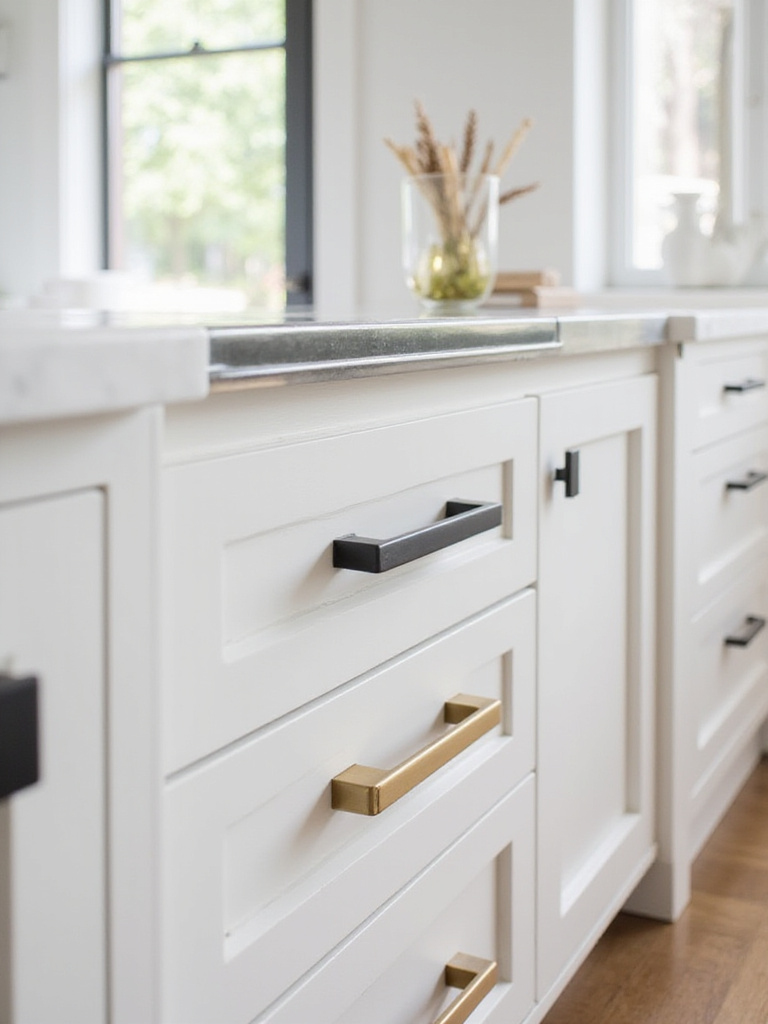 Modern kitchen cabinets with matte black and brushed gold hardware showcasing current trends.