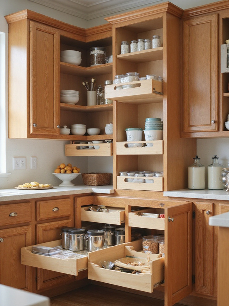 Organized kitchen cabinet with smart internal organization solutions