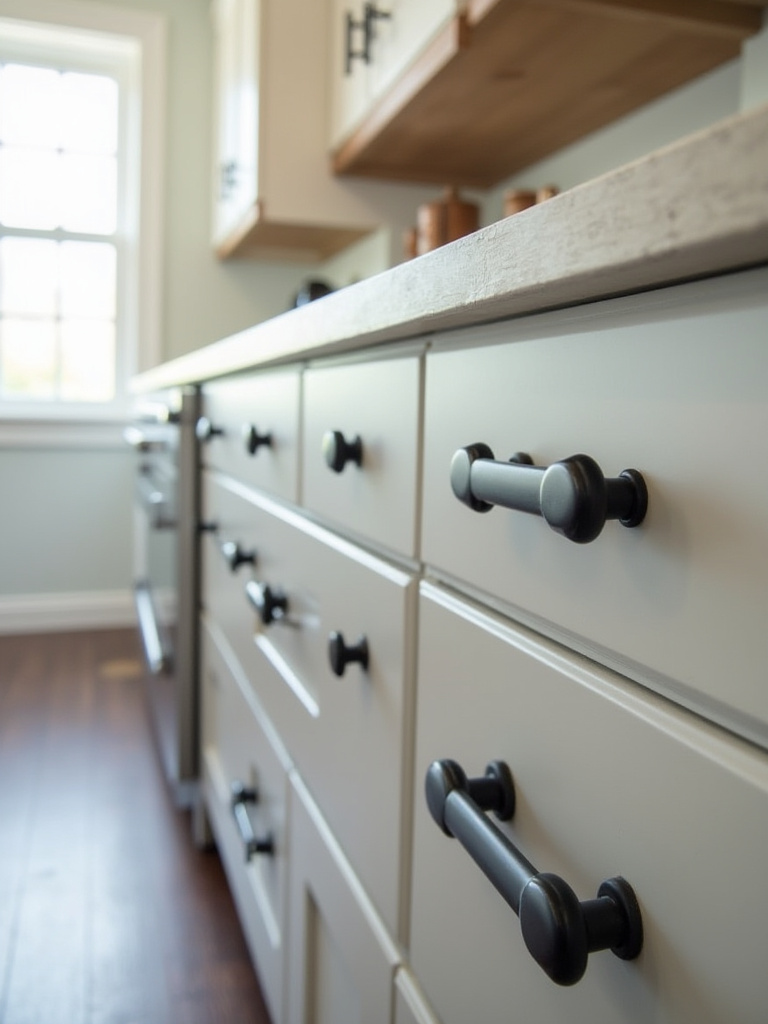 Stylish kitchen cabinetry featuring a combination of knobs and pulls for effective design.