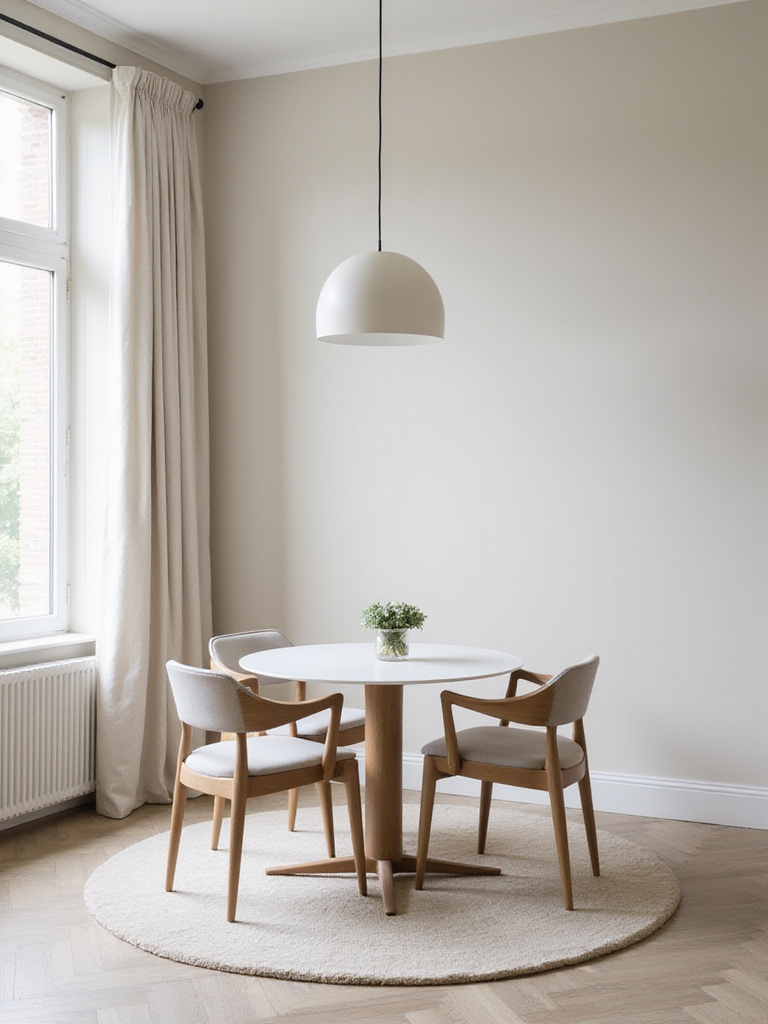 Small dining room with light-colored walls and elegant decor