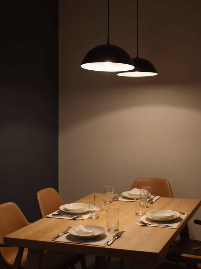 Elegant dining table with perfect pendant light height for glare-free dining
