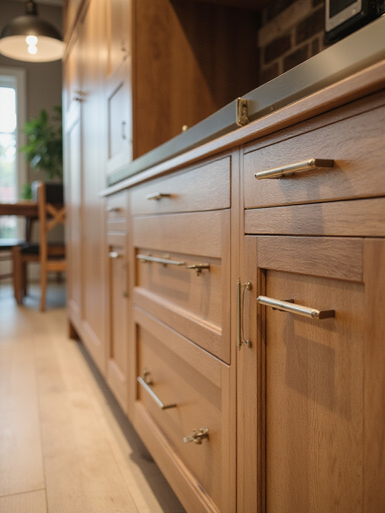 Close-up of durable kitchen cabinet materials showcasing plywood and solid wood craftsmanship