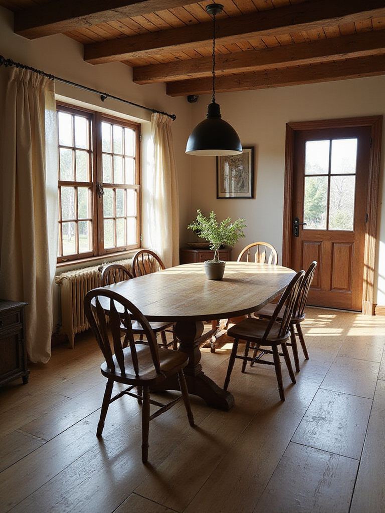 Rustic dining room with optimized layout for comfortable movement and flow