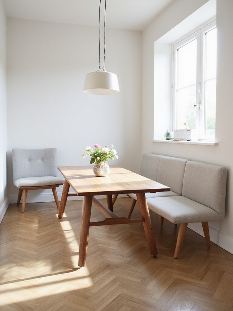 Small dining room with space-saving bench seating