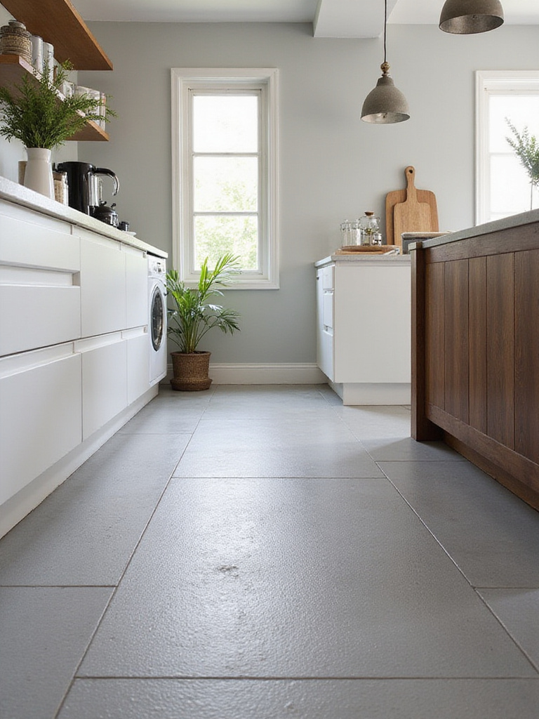 Modern kitchen with slip-resistant tiles showcasing safety and style.