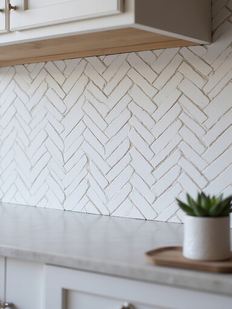 Contemporary kitchen featuring a chevron tile backsplash that showcases a sharp, angled design.