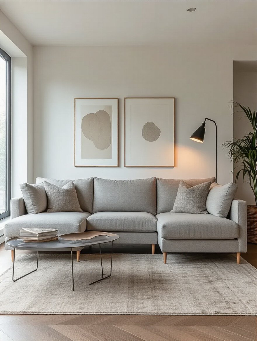 Modern living room with perfectly sized sectional sofa and stylish decor emphasizing optimal sofa size and style