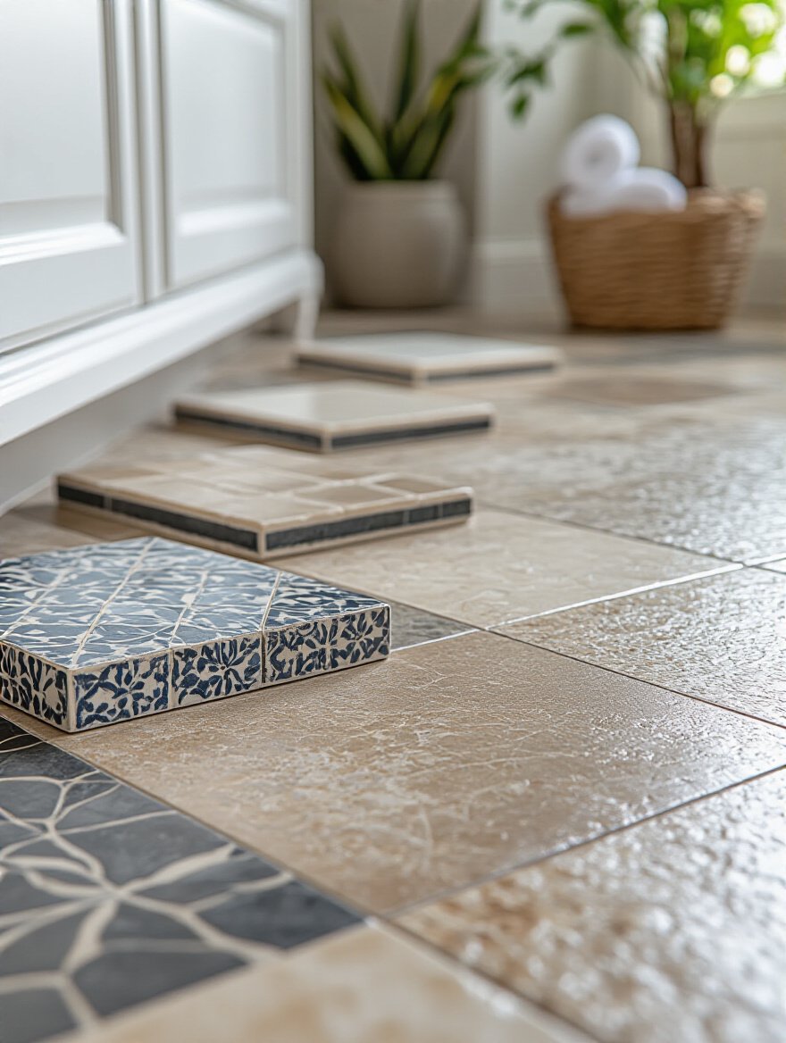 Comparison of porcelain, ceramic, and natural stone tiles for bathroom flooring