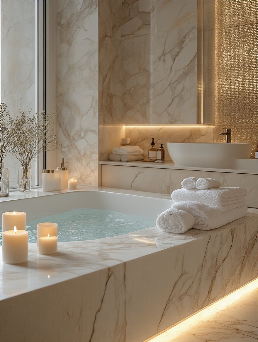 Luxury bathroom with concealed aroma diffuser and elegant decor