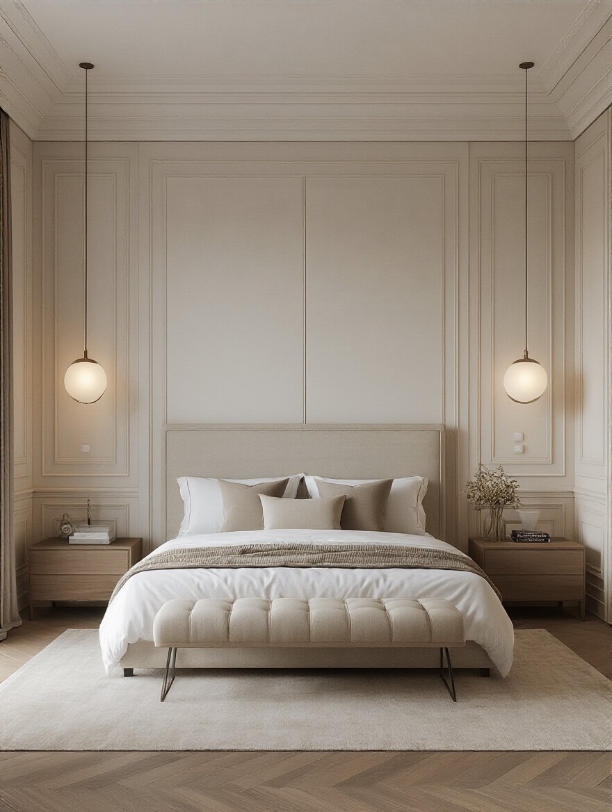 Luxury bedroom with smartly arranged furniture maximizing spatial flow and open walkways