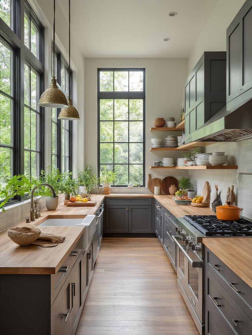 Modern kitchen layout with optimized cabinets and work zones for efficiency.