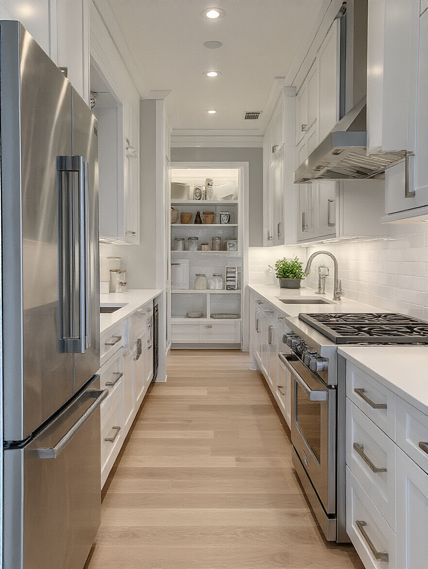 Modern kitchen with optimized walkways and workflow layout