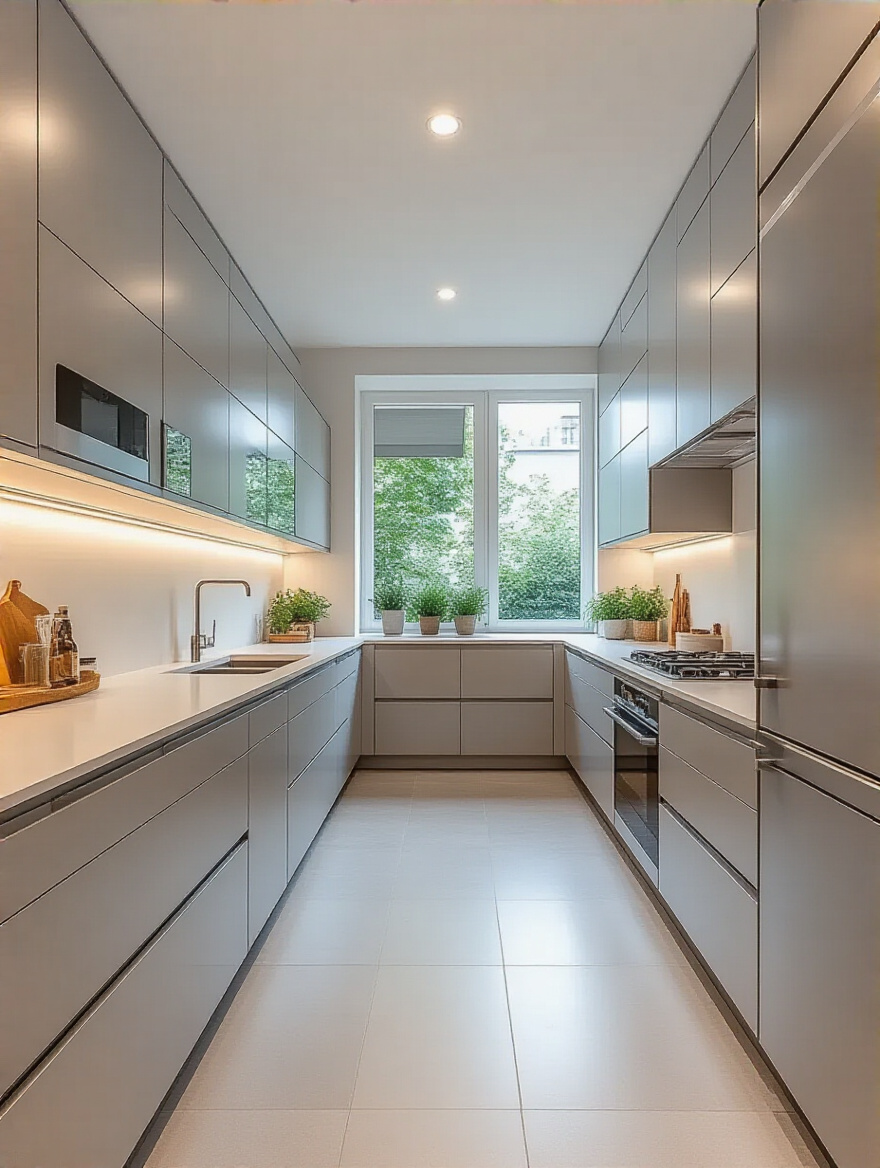 Modern kitchen with hardware-free cabinets and clean lines