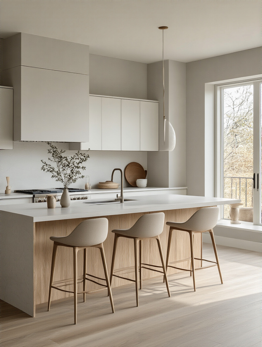Modern kitchen with neutral color palette and accent hues