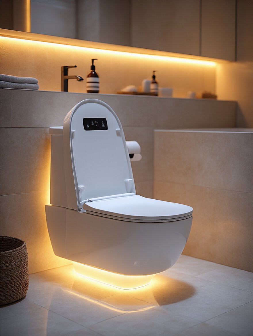 Luxurious advanced smart toilet with integrated bidet features in a modern bathroom setting