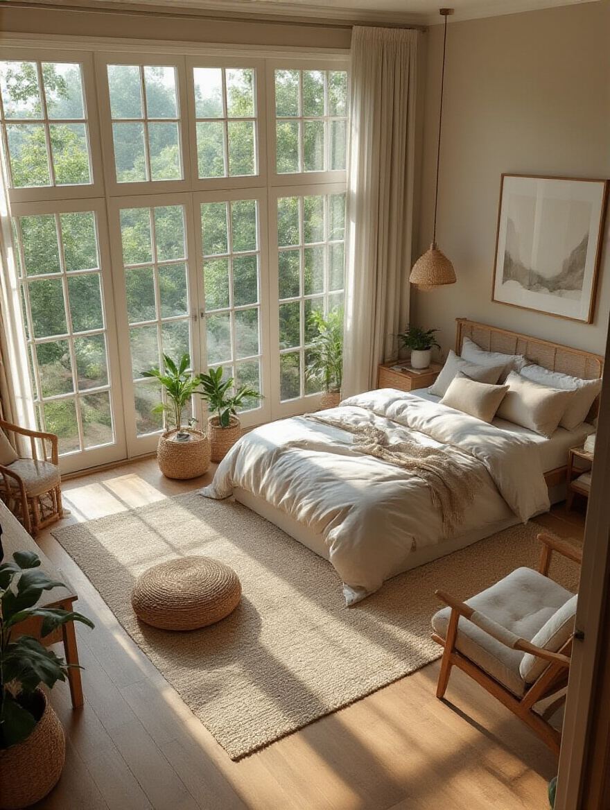Professional photo of a strategically planned bedroom layout with clear pathways.