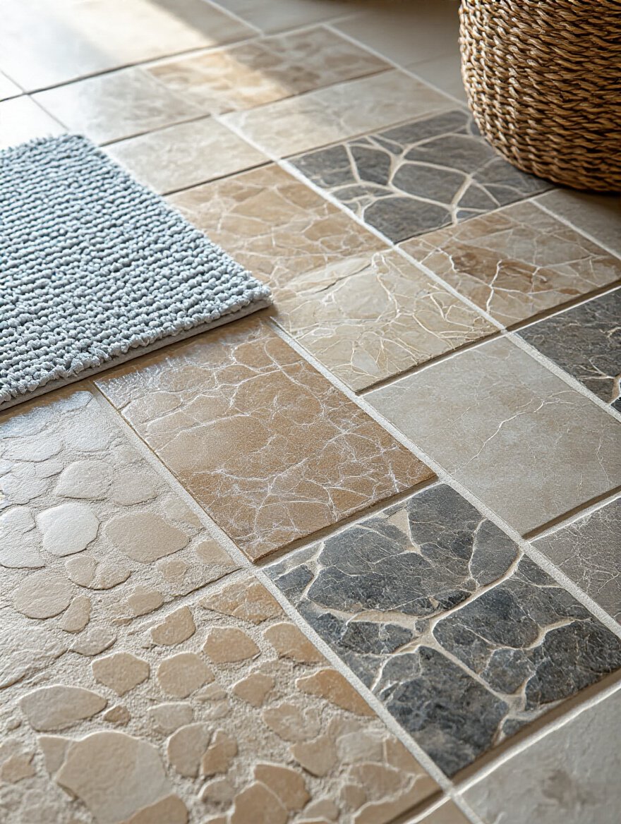 Bathroom floor tiles showcasing various absorption rates.