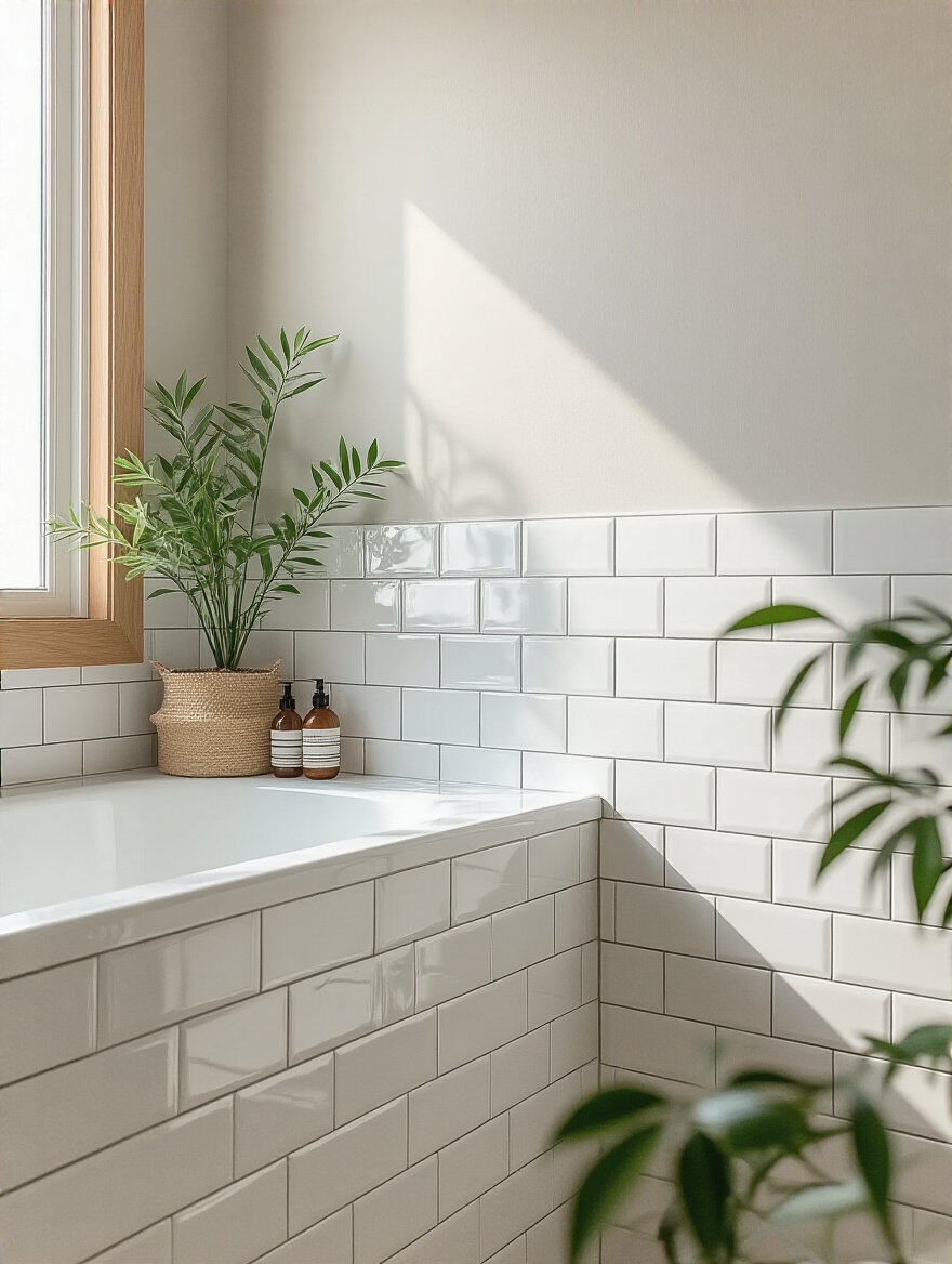Portrait of a bathroom half-wall ready for wallpaper with precise dimension planning