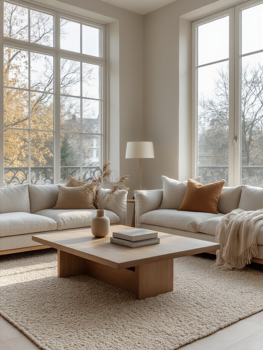 Modern living room with coffee table positioned 14 to 18 inches from sofa seating for easy reach