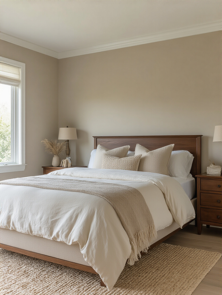Bedroom with cohesive paint color harmony matching existing furniture and decor