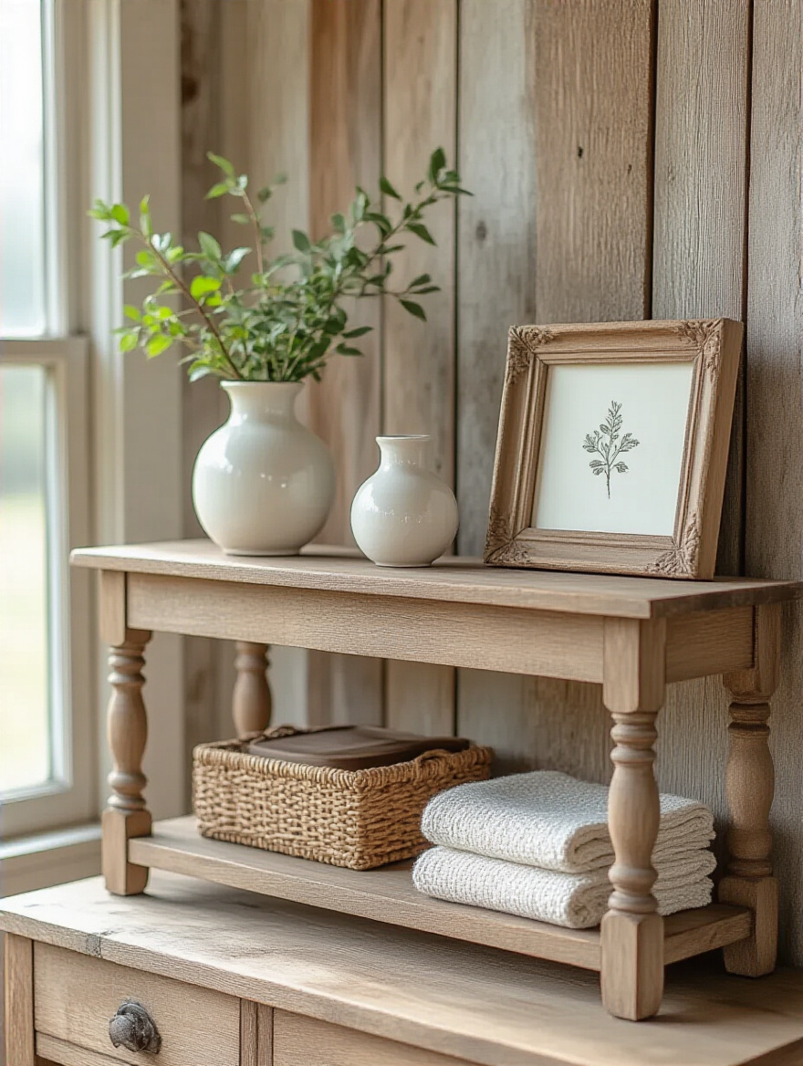 A collection of visual elements representing different farmhouse bedroom sub-styles, including modern, rustic, and vintage aesthetics, to help identify preferred decor.