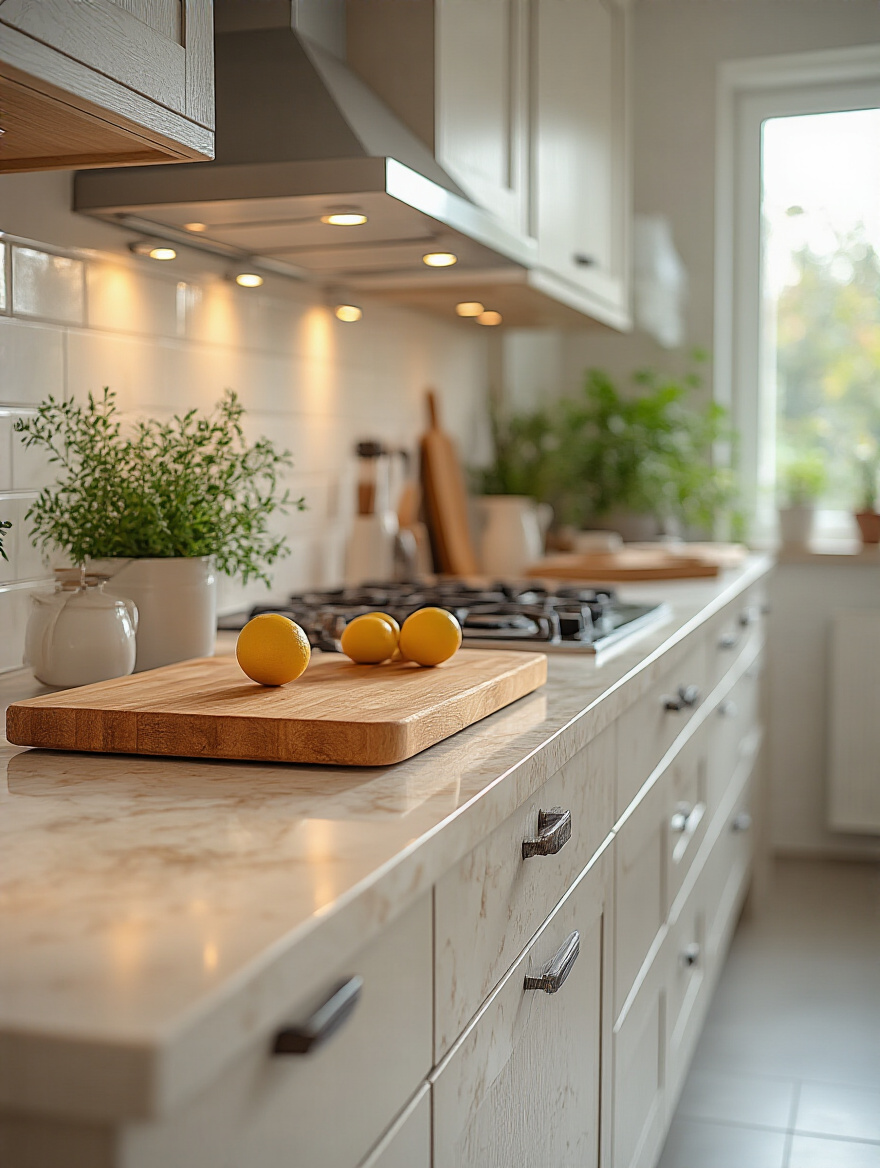 Stylish kitchen with budget-friendly laminate and butcher block countertops, showcasing modern design and cost-effective renovation.