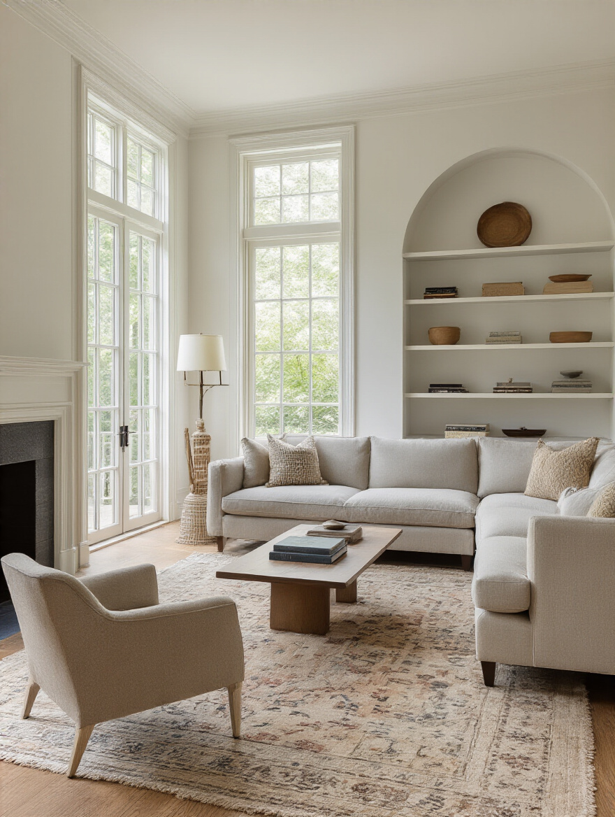 Portrait living room showing balanced scale and proportion in furniture arrangement