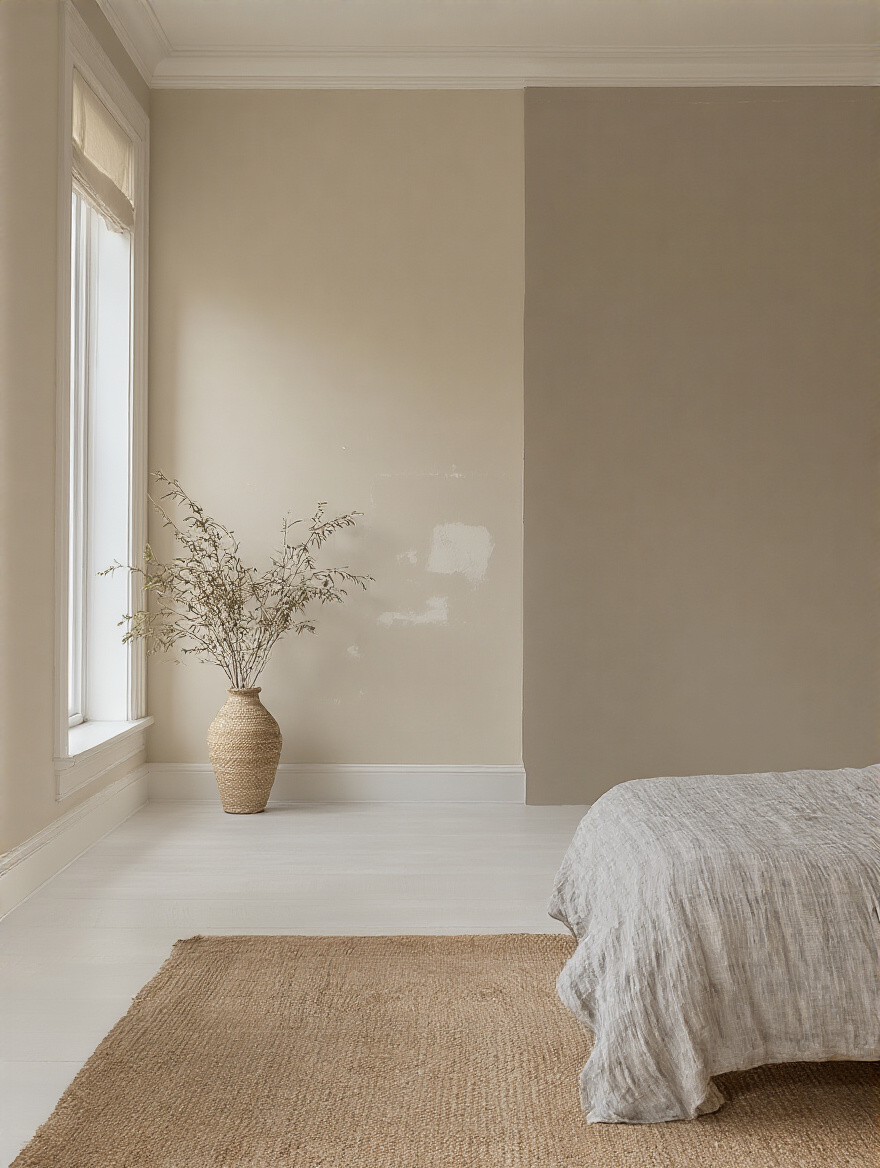 Bedroom wall with seamless touch-up patch in soft lighting