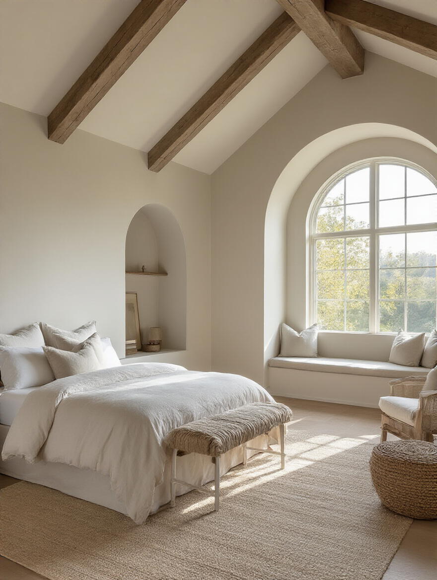 Stylishly curated master bedroom showing a blend of design aesthetics like minimalist, bohemian, and classic, to inspire identifying a core bedroom design style.