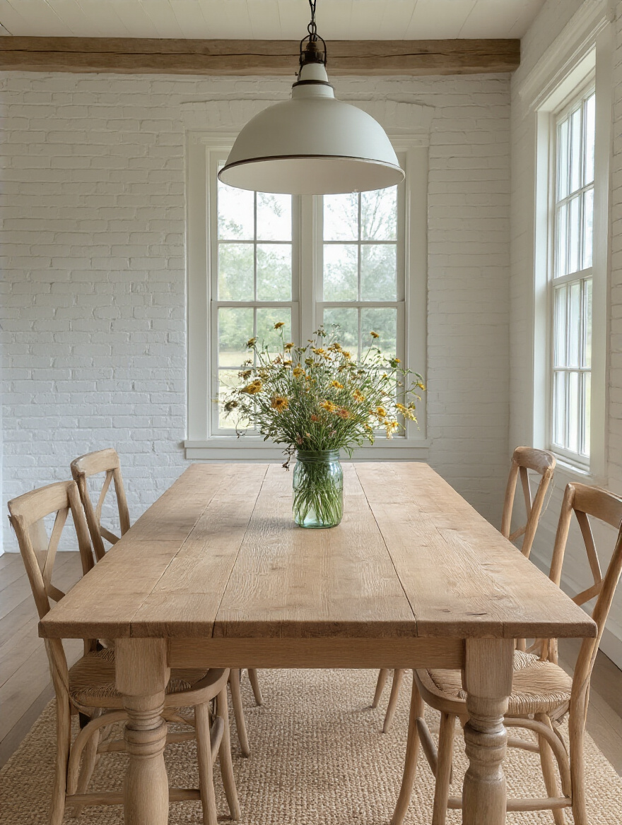 A rustic farmhouse dining table with an extension leaf partially open, showcasing its flexible seating mechanism.
