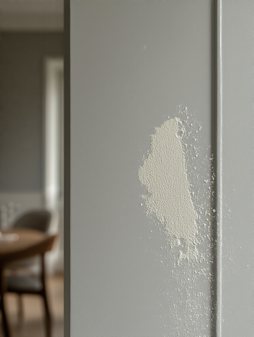 A dining room wall in a durable, washable eggshell finish, showing a small food splatter being easily wiped clean with a microfiber cloth, highlighting its high-traffic resistance.