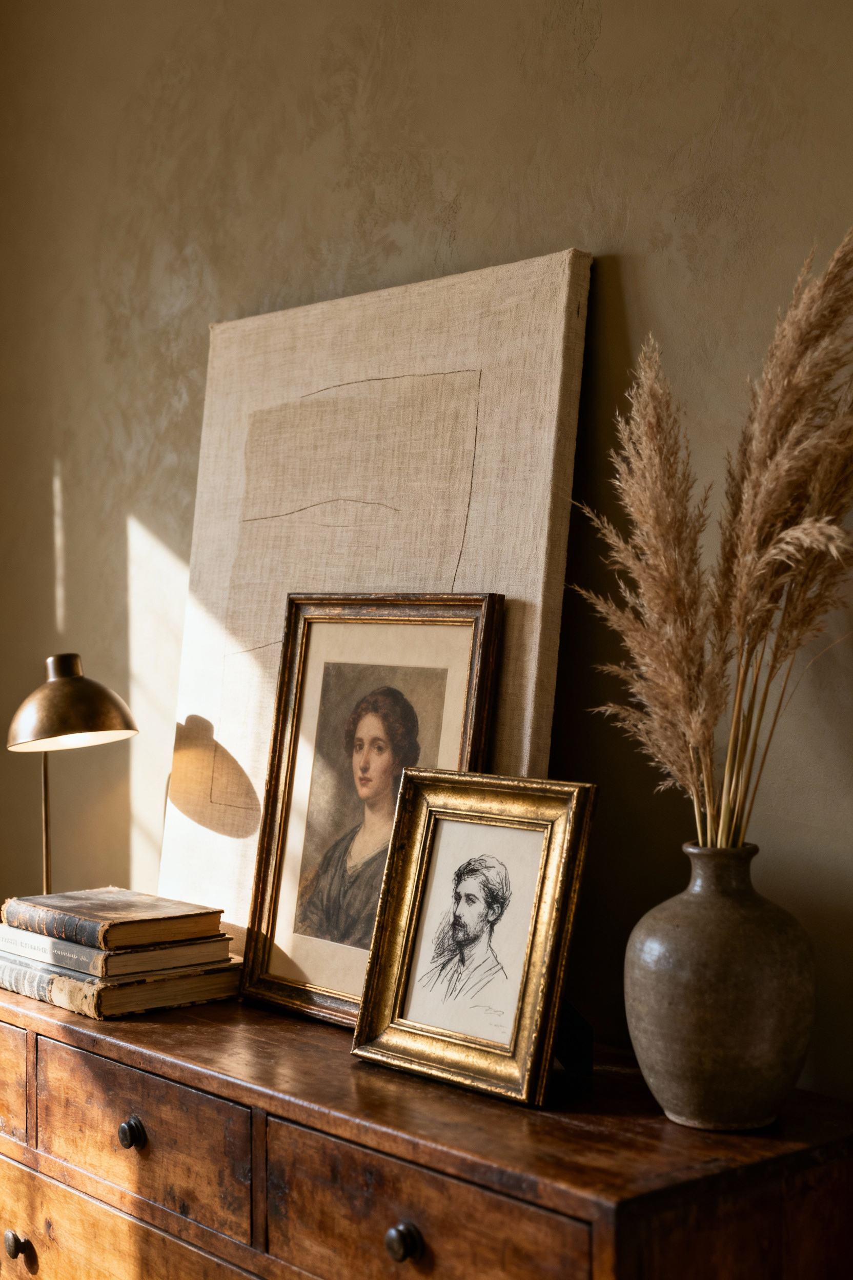 A photograph of a stylish bedroom credenza displaying the